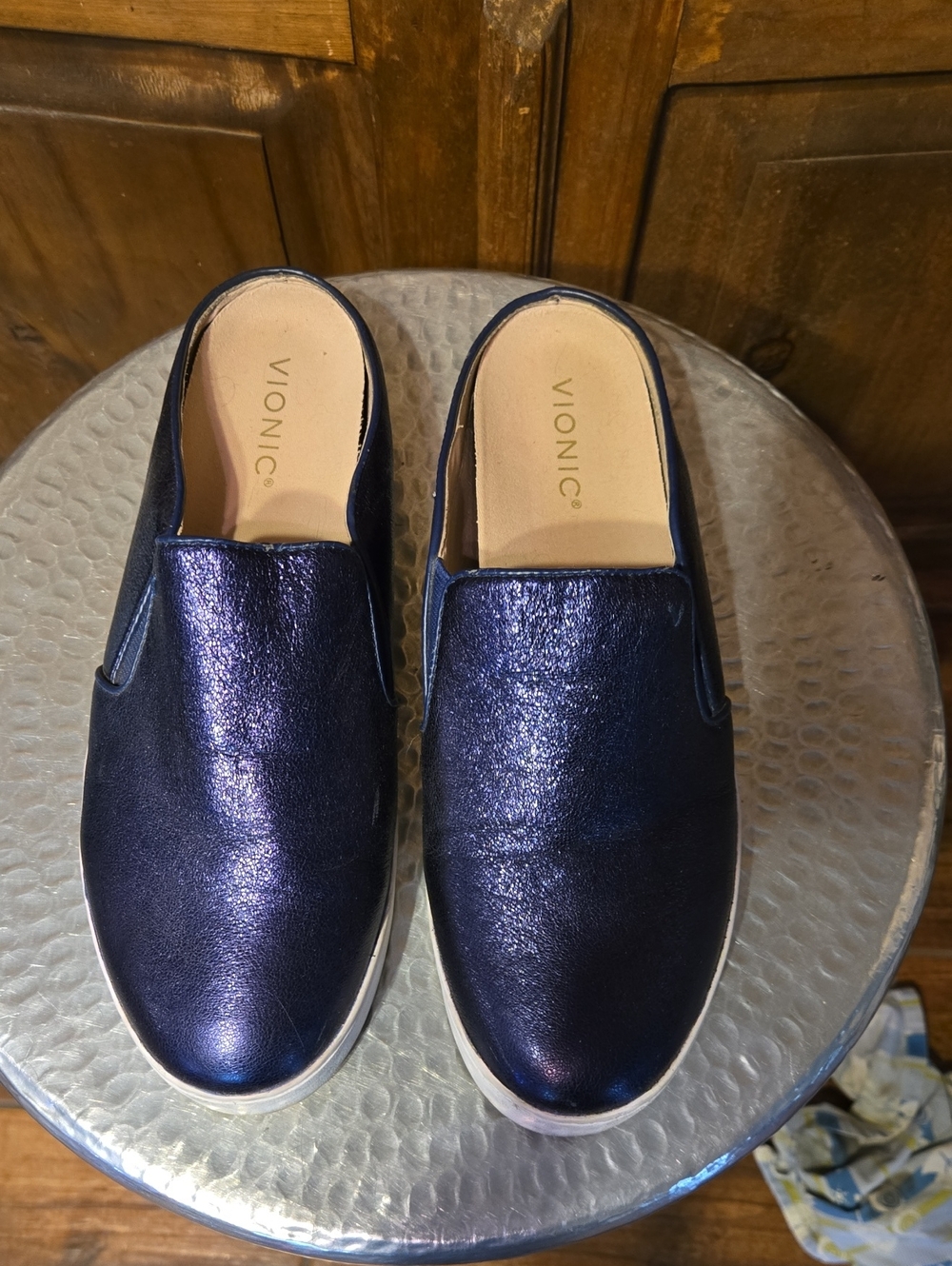 Vionic Metallic Navy Slip-On Loafers